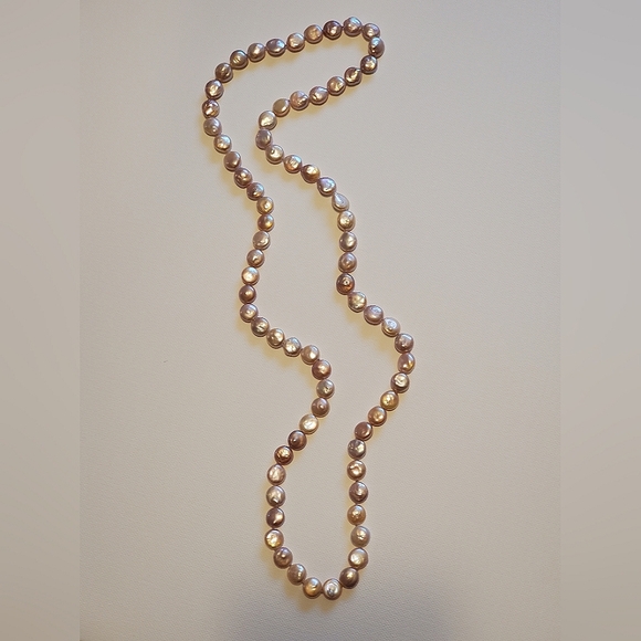 Peachy Pink Coin Freshwater Pearl Opera Length Necklce - Picture 2 of 9